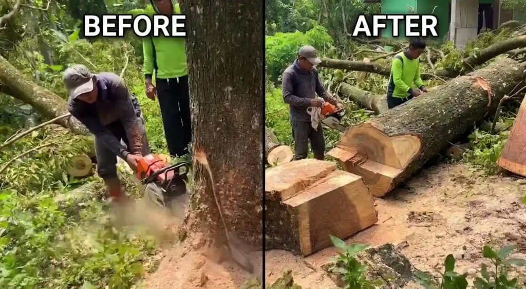 Cut tree logs lying on ground after removal service